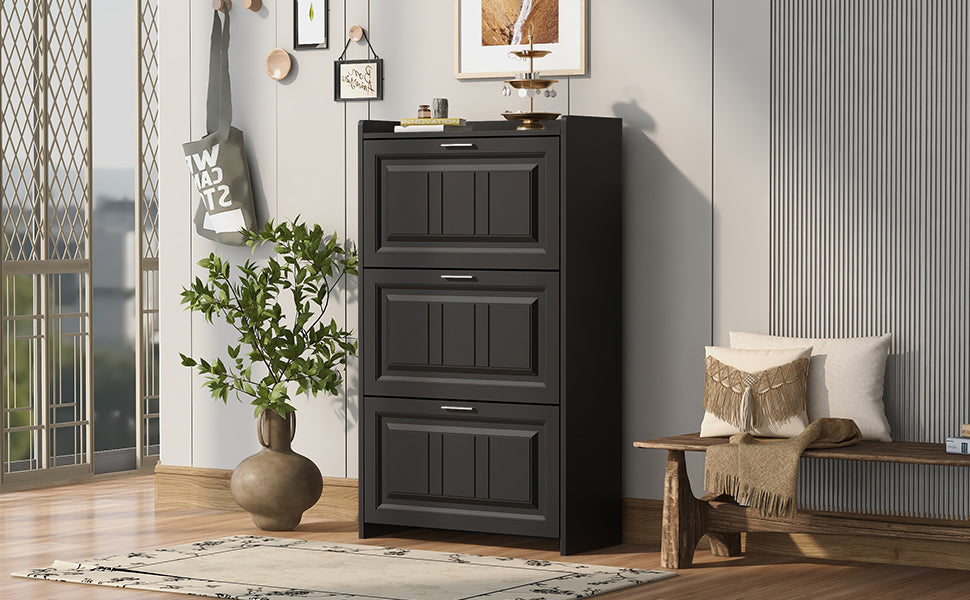 U-Can Shoe Storage Cabinet for Entryway with 3 Flip Drawers, Modern Shoe Organizer Cabinet, Free Standing Shoe Rack Black - Korvel