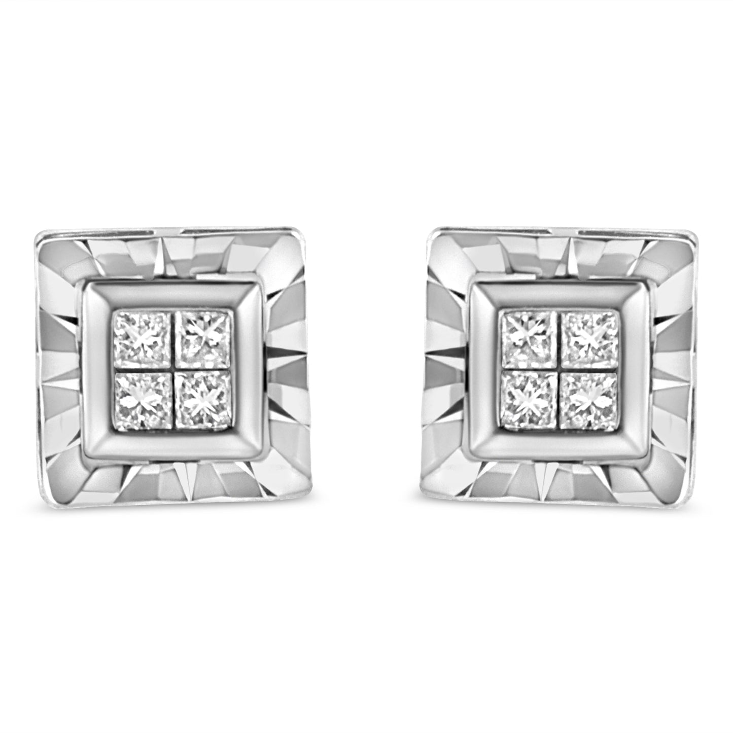 Boucles d'oreilles en diamant taille princesse en argent sterling .925 avec sertissage invisible