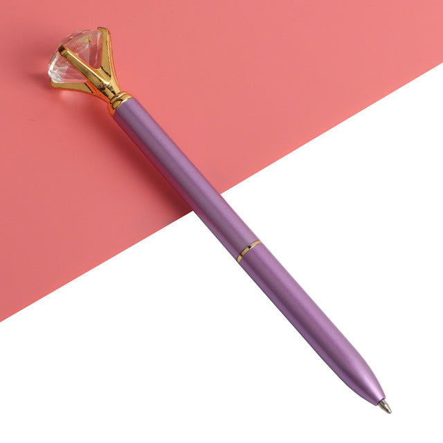21Color Kawaii Ballpoint Pen Big Gem Metal Ball Pen With Large Diamond Blue And Black Magical Pen Fashion School Office Supplies - Korvel