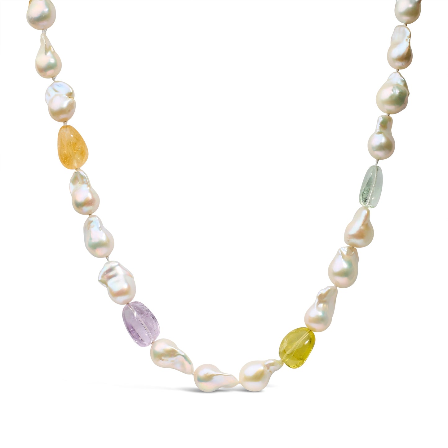 14K Yellow Gold Citrine, Amethyst & Baroque Pearl Necklace - 18"