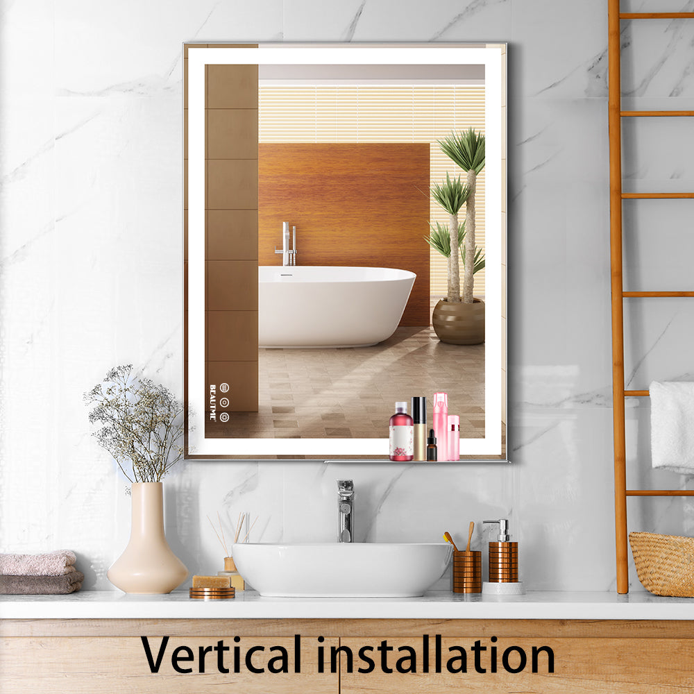 48x24 inch LED bathroom makeup mirror wall mounted adjustable light anti fog touch switch with memory intelligent large bathroom - Korvel