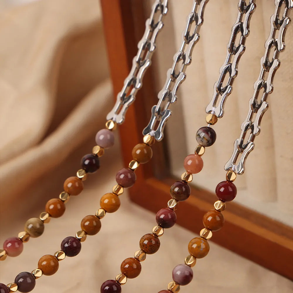 Collier en Pierre de Jaune d'Oeuf en Acier Titane