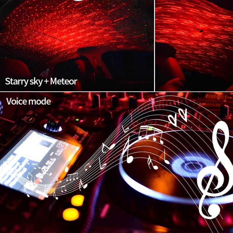 Light Projector Car Decoration Light USB LED Starry Sky Star DJ RGB Laser Projector Music Sound Remote Control Auto Car Styling - Korvel