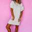 White Striped Round Neck Short Sleeve Mini Dress Casual & Playful Everyday Look Dress - Korvel