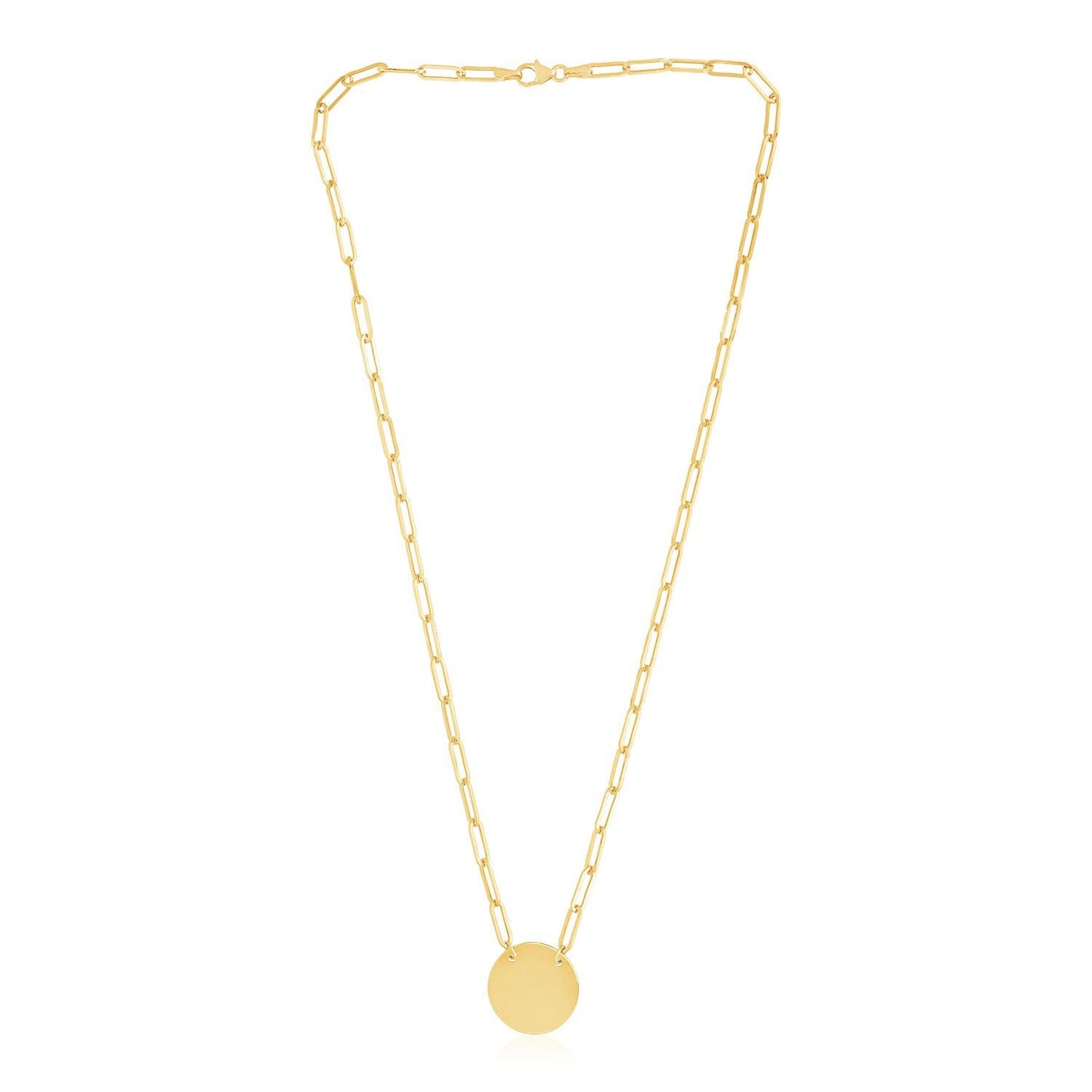 Collier en disque circulaire en or jaune 14 carats à haute brillance