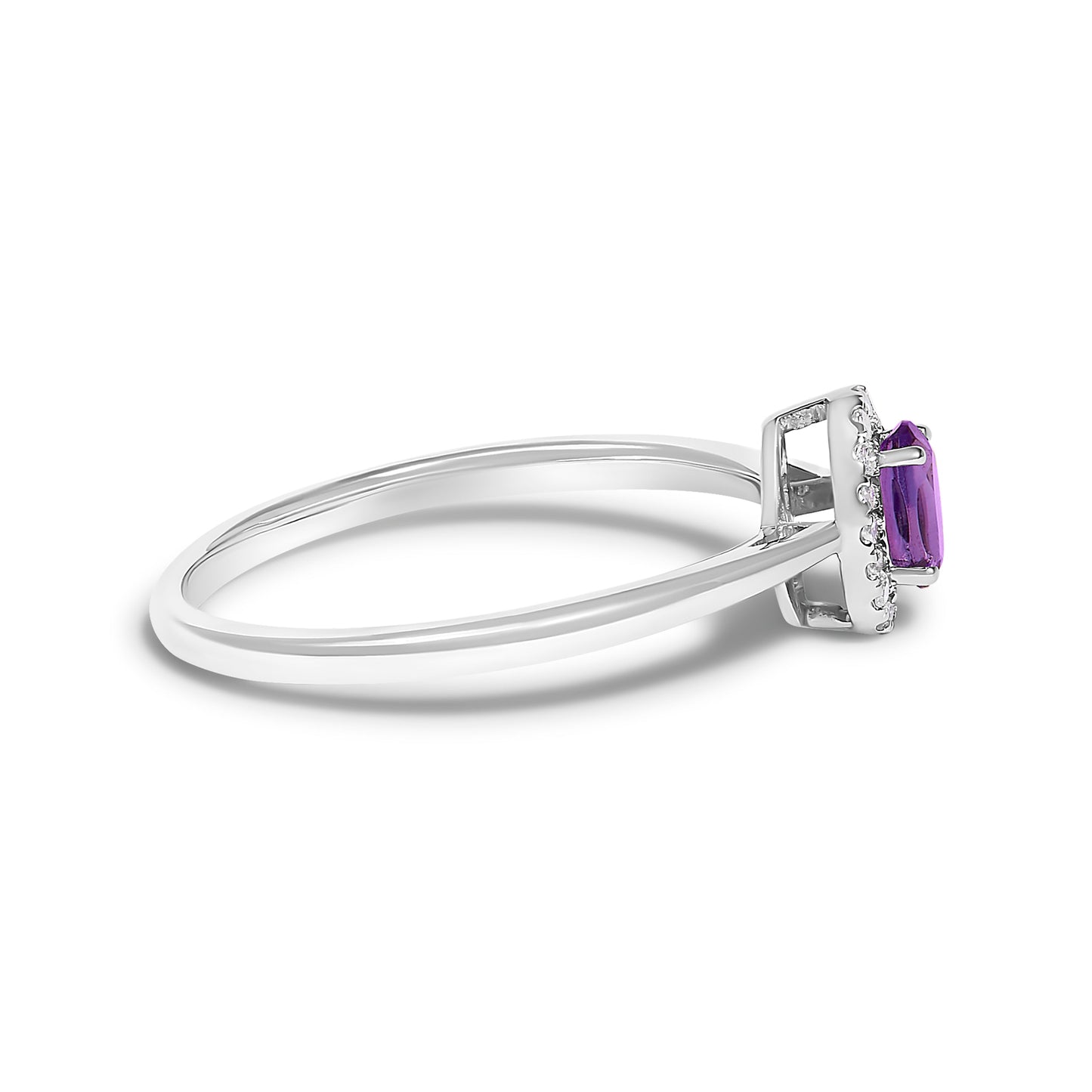 10K White Gold Oval Purple Amethyst & Diamond Halo Ring - Size 6.5