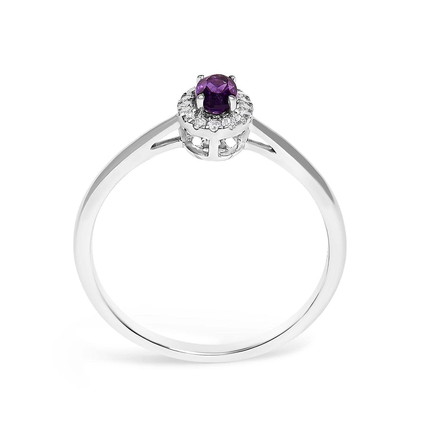 10K White Gold Oval Purple Amethyst & Diamond Halo Ring - Size 6.5