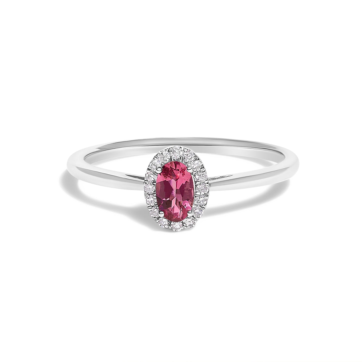 10K White Gold Oval Purple Amethyst & Diamond Halo Ring - Size 6.5