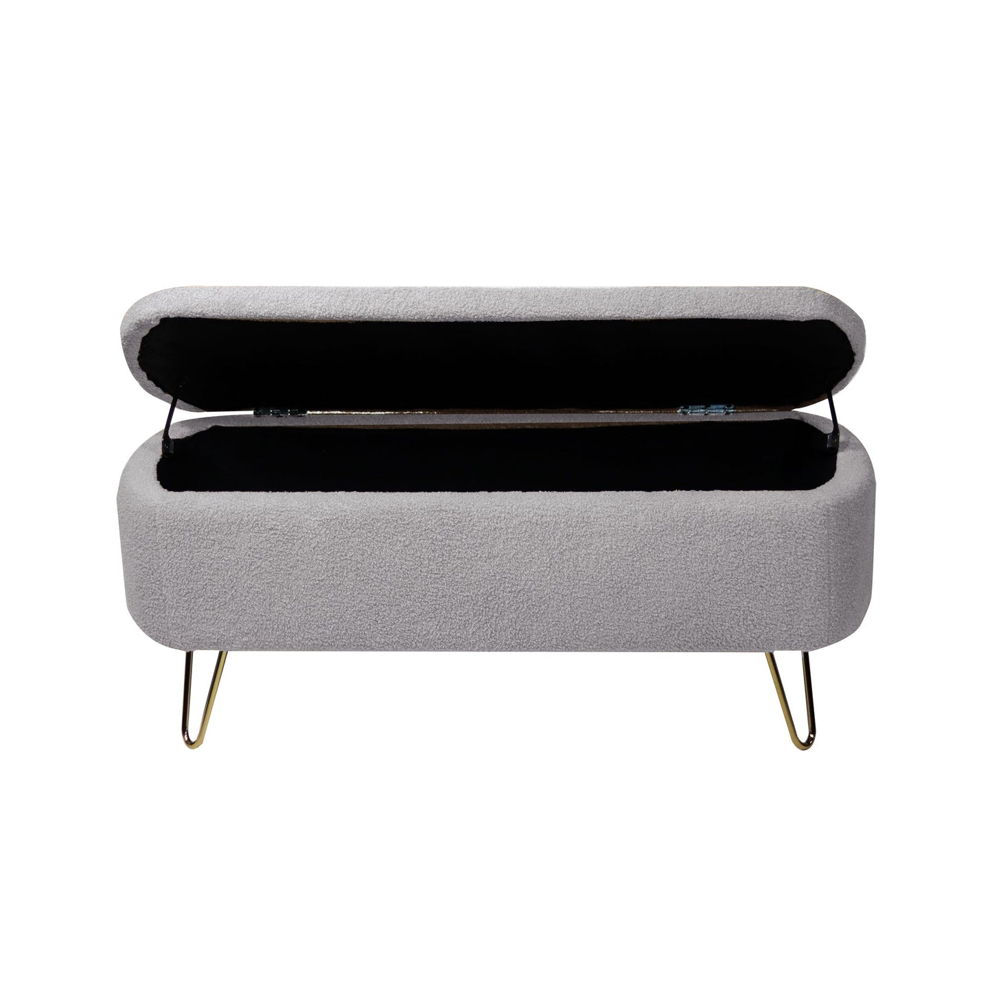 Grey Storage Ottoman Bench for End of Bed Gold Legs Modern Grey Faux Fur Entryway Bench - Korvel