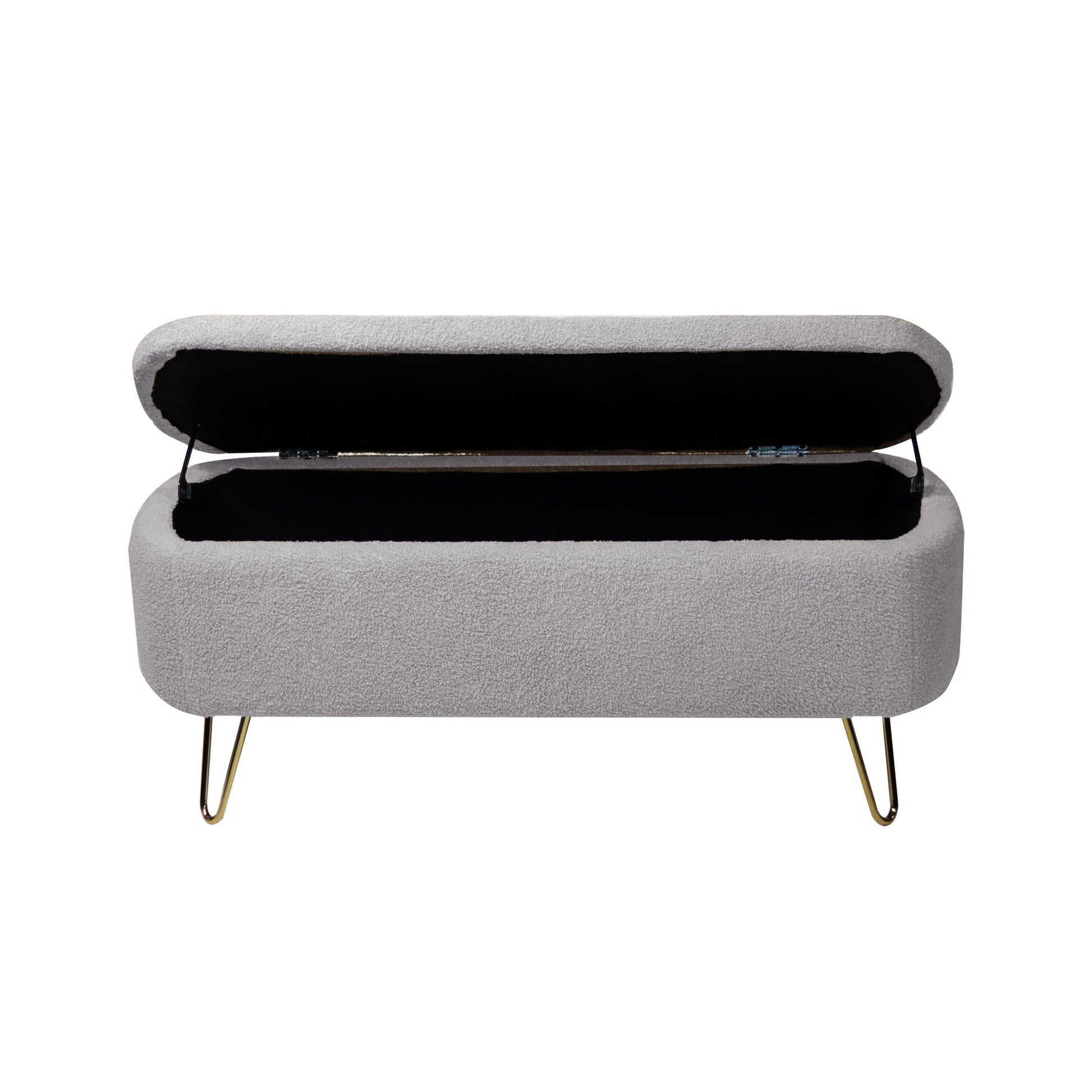 Grey Storage Ottoman Bench for End of Bed Gold Legs Modern Grey Faux Fur Entryway Bench - Korvel