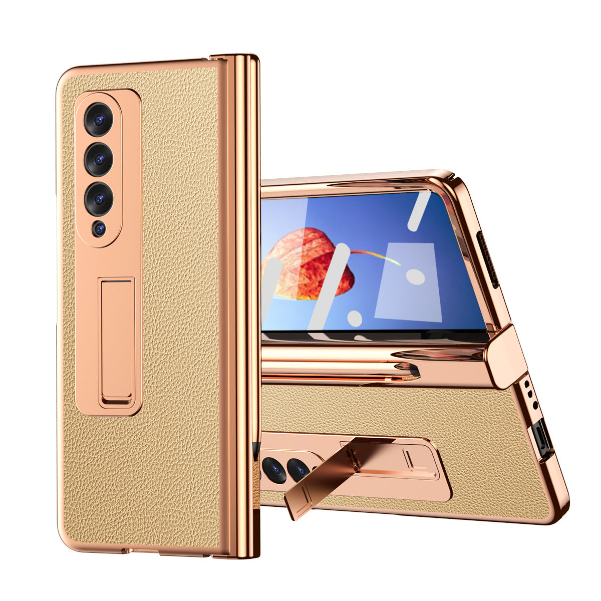 Samsung Fold3 phone case folding with pen slot pen pen pen plain leather protective case FOLD2 all inclusive anti fall suitable - Korvel