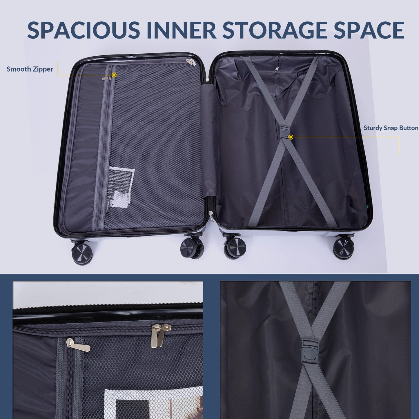 Hardshell Suitcase Spinner Wheels PP Luggage Sets Lightweight Suitcase with TSA Lock,3-Piece Set (20/24/28) ,Silver - Korvel