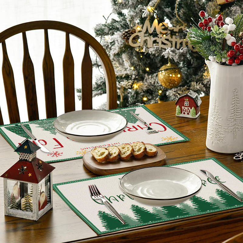 stmas linen placemats holiday party decorations insulation mats linen Christmas tree printed coasters - Korvel