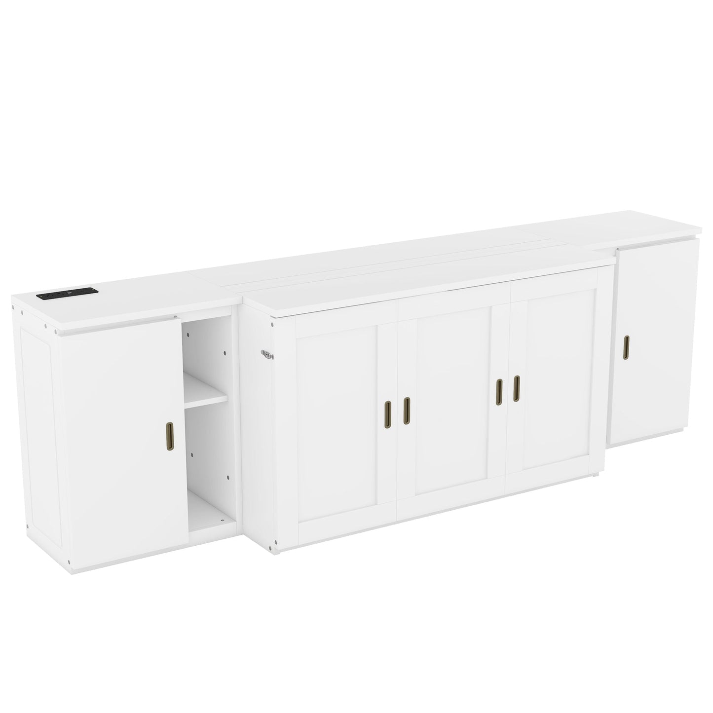 Full Size Murphy Bed with Shelves and USB Ports - White