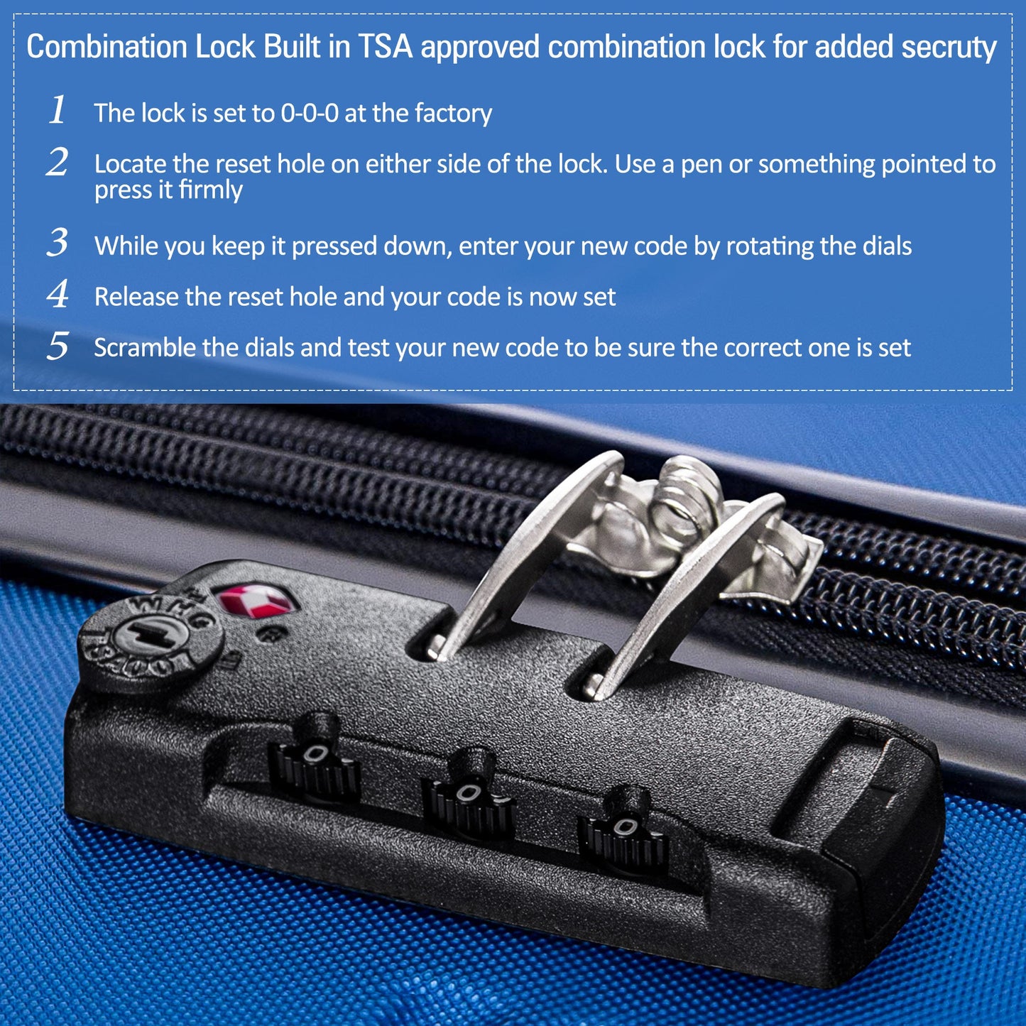 Blue 3 Piece Luggage Set Hardside Spinner Suitcase with TSA Lock 20" 24' 28" Available - Korvel