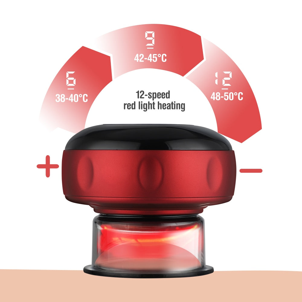 Electric Cupping Massager Scraping and Cupping Therapy Red Light Heating Vibration Pressotherapy Rechargeable Pain Relief - Korvel