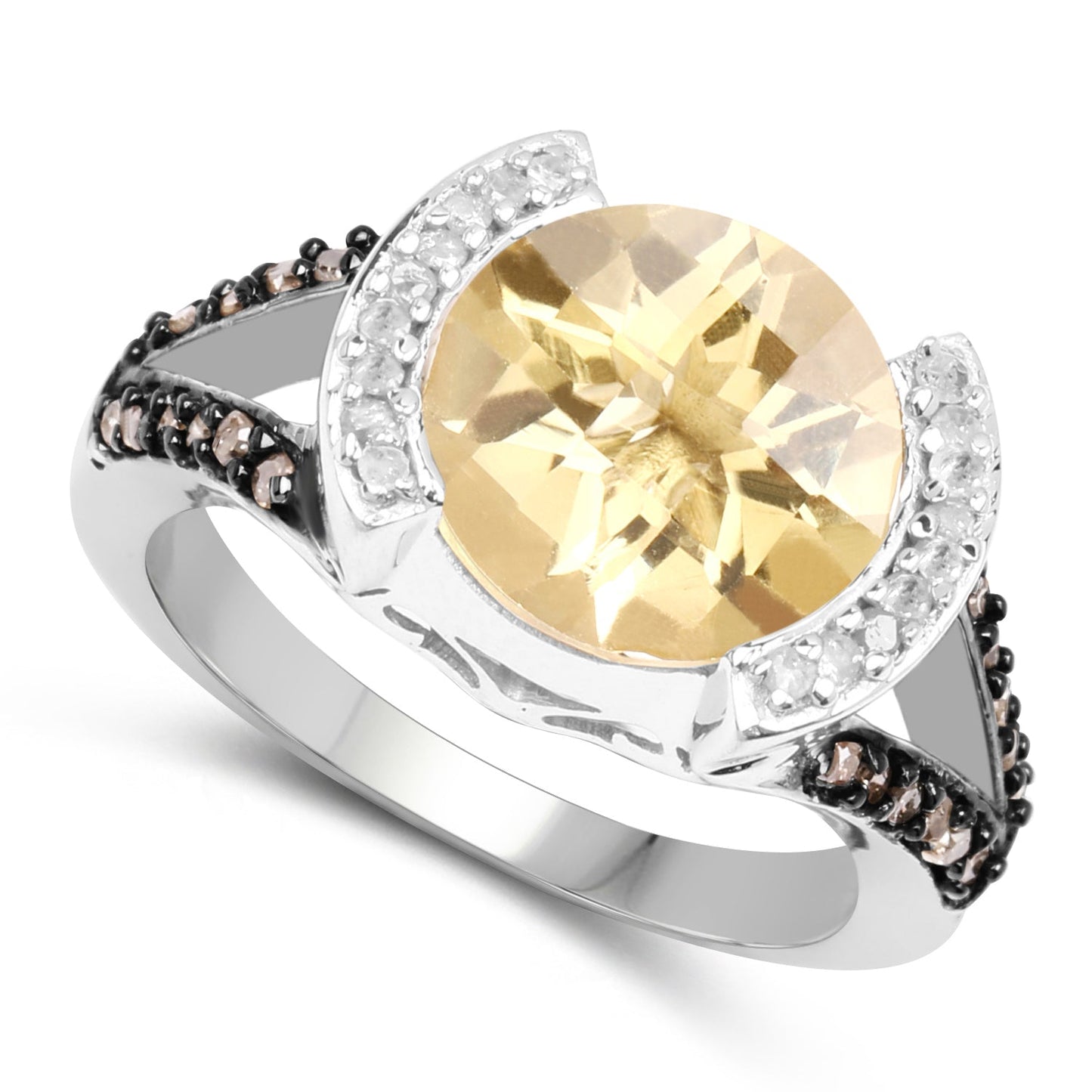 Anillo de Compromiso de Citrino y Diamante de 3.64 Quilates en Plata Esterlina .925
