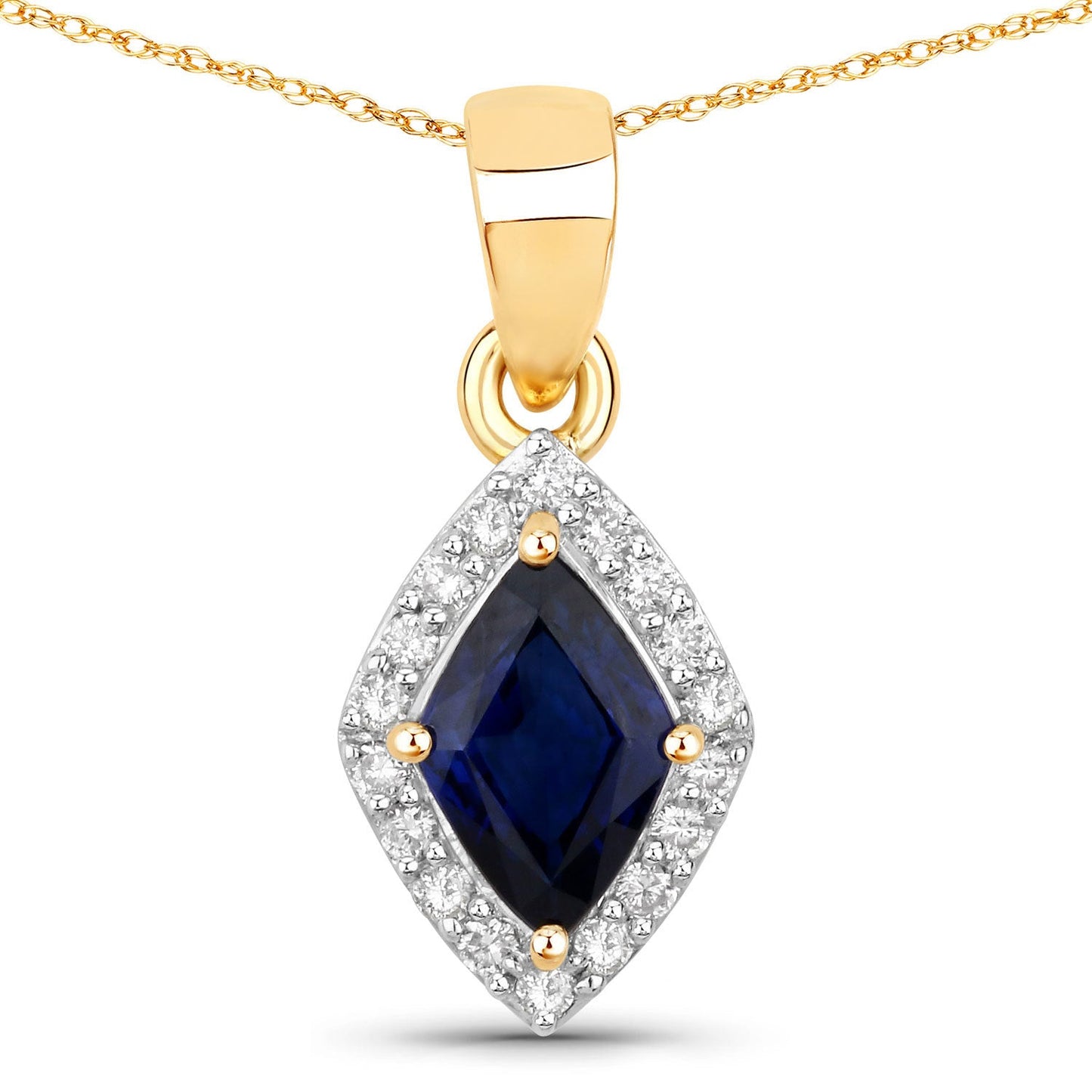 Colgante de Zafiro Azul y Diamante de 0.92 Quilates en Oro de 14K
