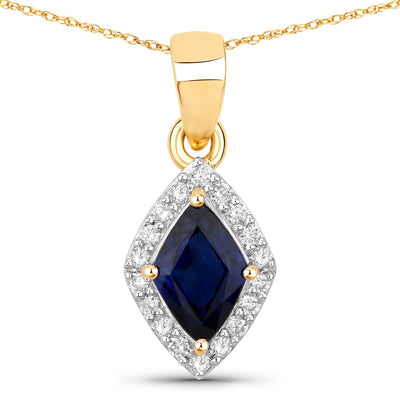 0.92 Carat Blue Sapphire and Diamond 14K Gold Pendant