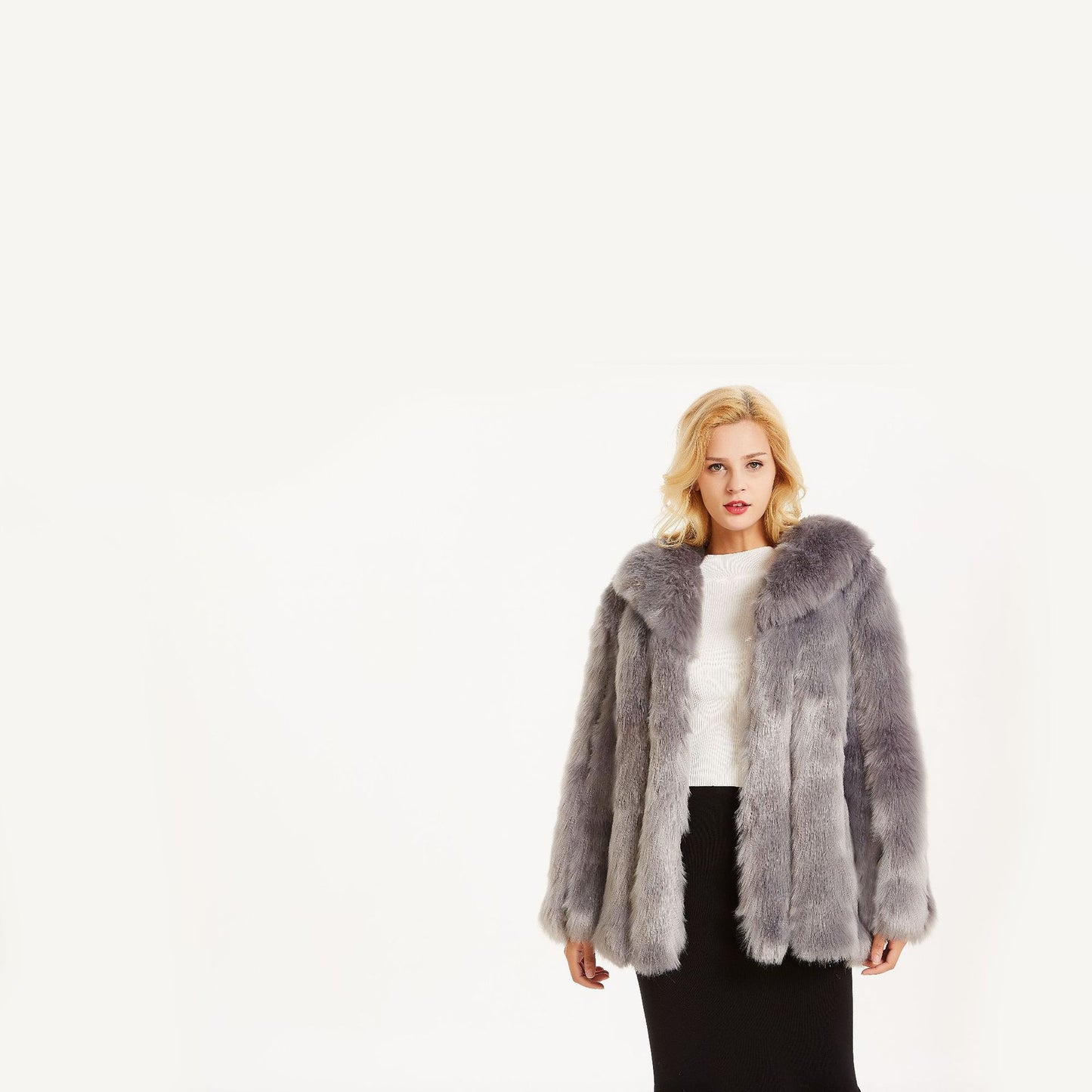 Stylish Fox-Fur Lapel Coat for Women