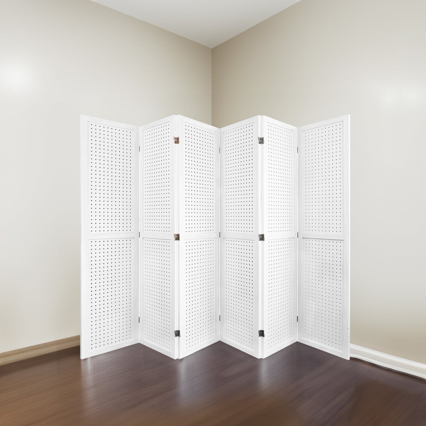 Divisor de habitación plegable elegante de 6 paneles en blanco