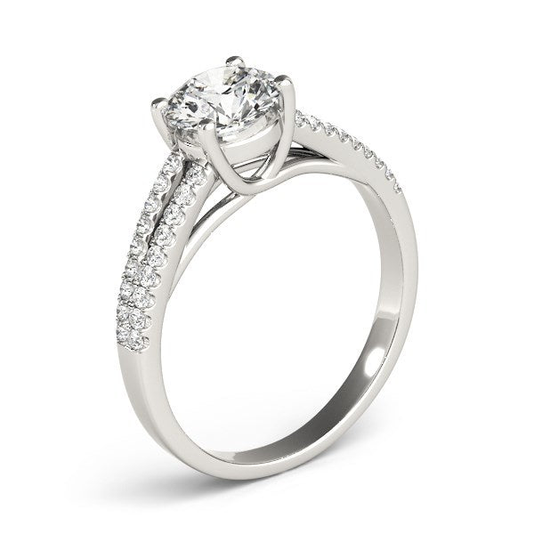 14k White Gold Split Shank Round Diamond Engagement Ring