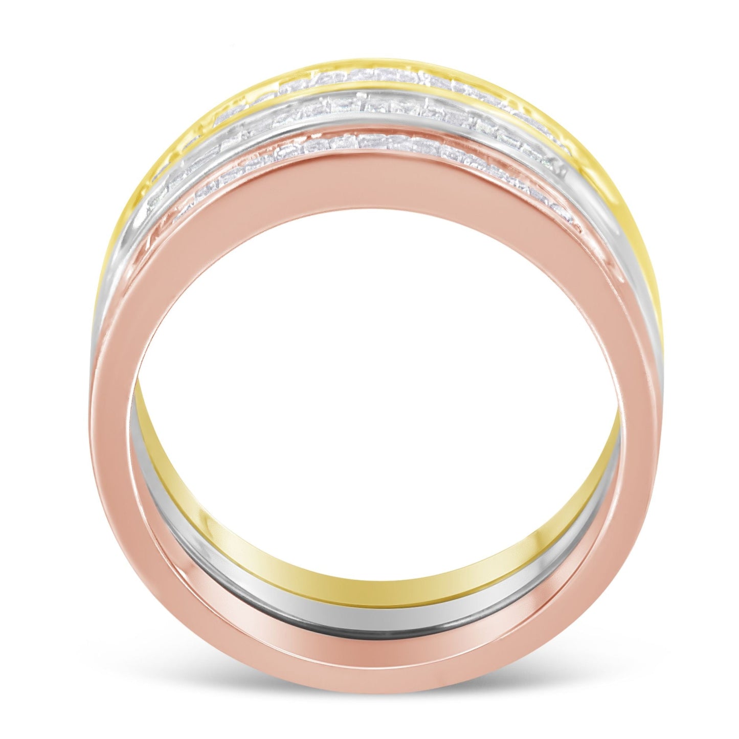 10K Gold Over Sterling Silver Diamond Channel-Set Stackable Band Ring Set