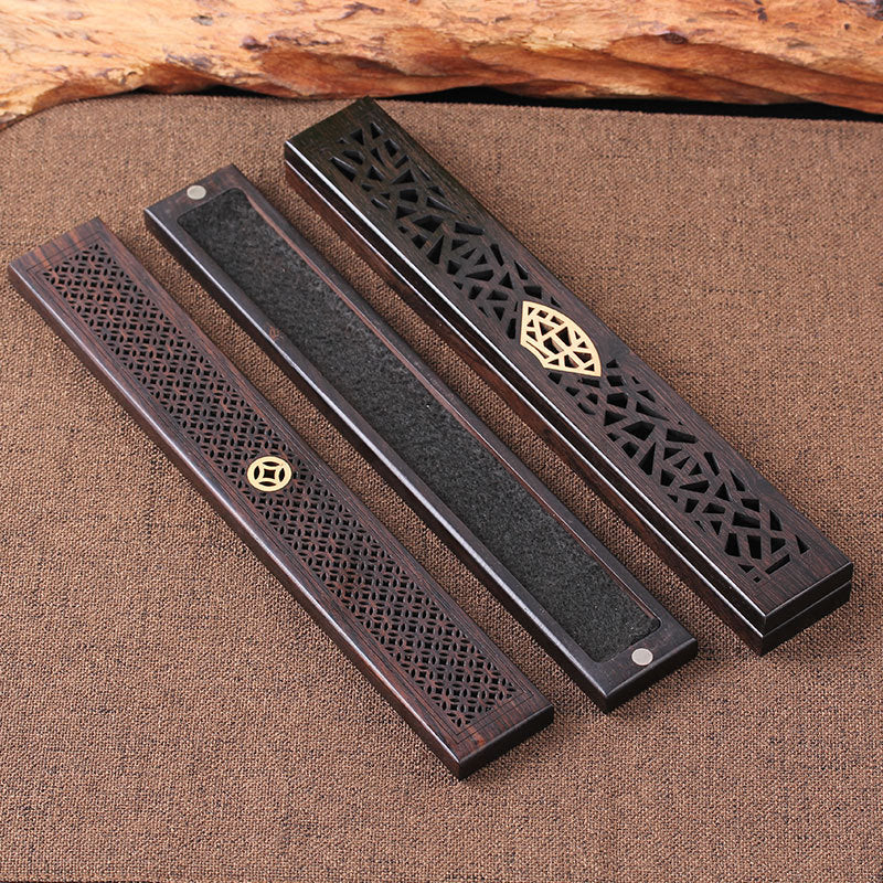 Wooden thread incense box, black sandalwood inlaid with boxwood, sleeping incense burner, incense burner, household indoor agarw - Korvel