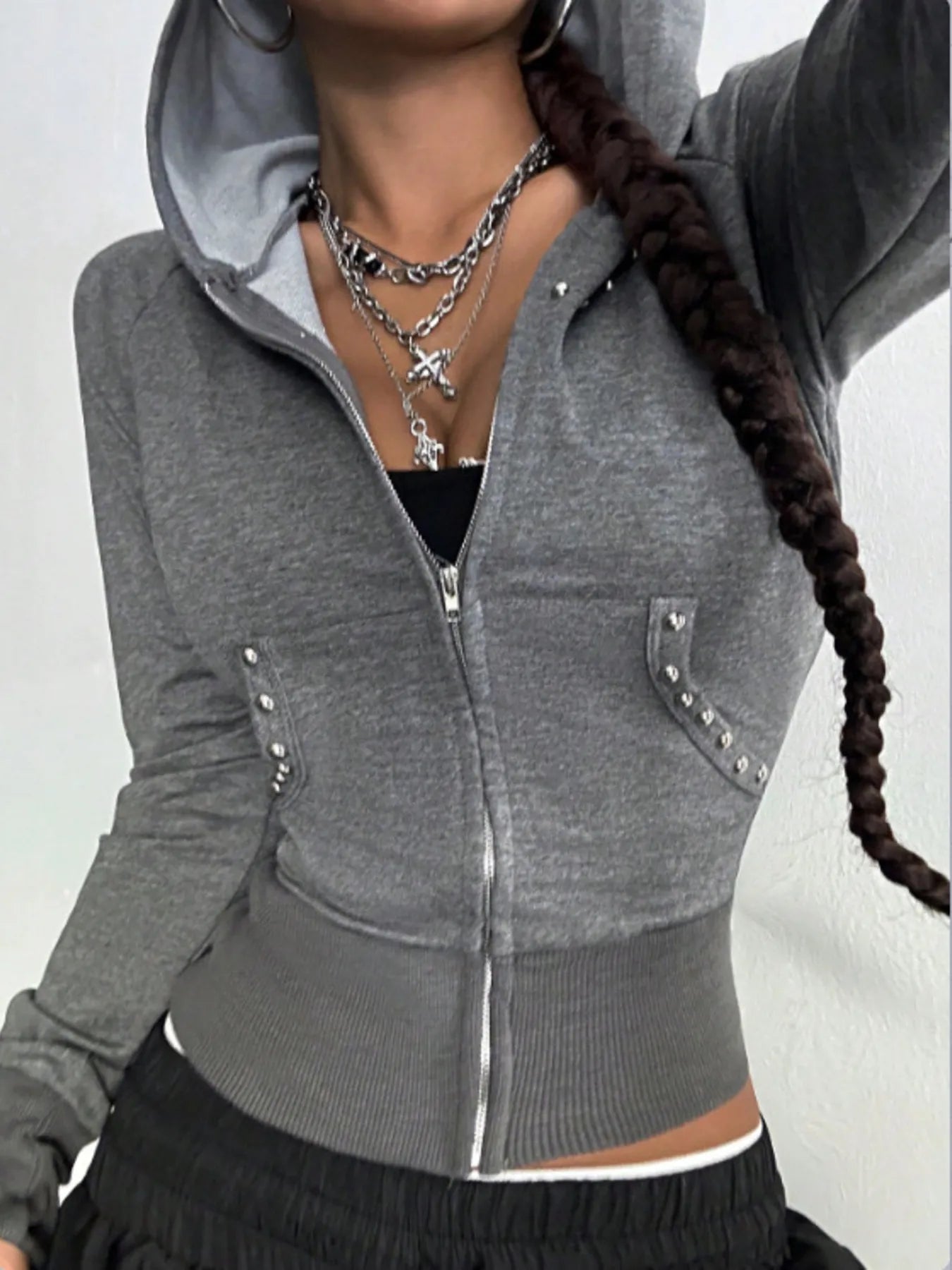 Sudadera con cremallera y manga larga con diseño acanalado