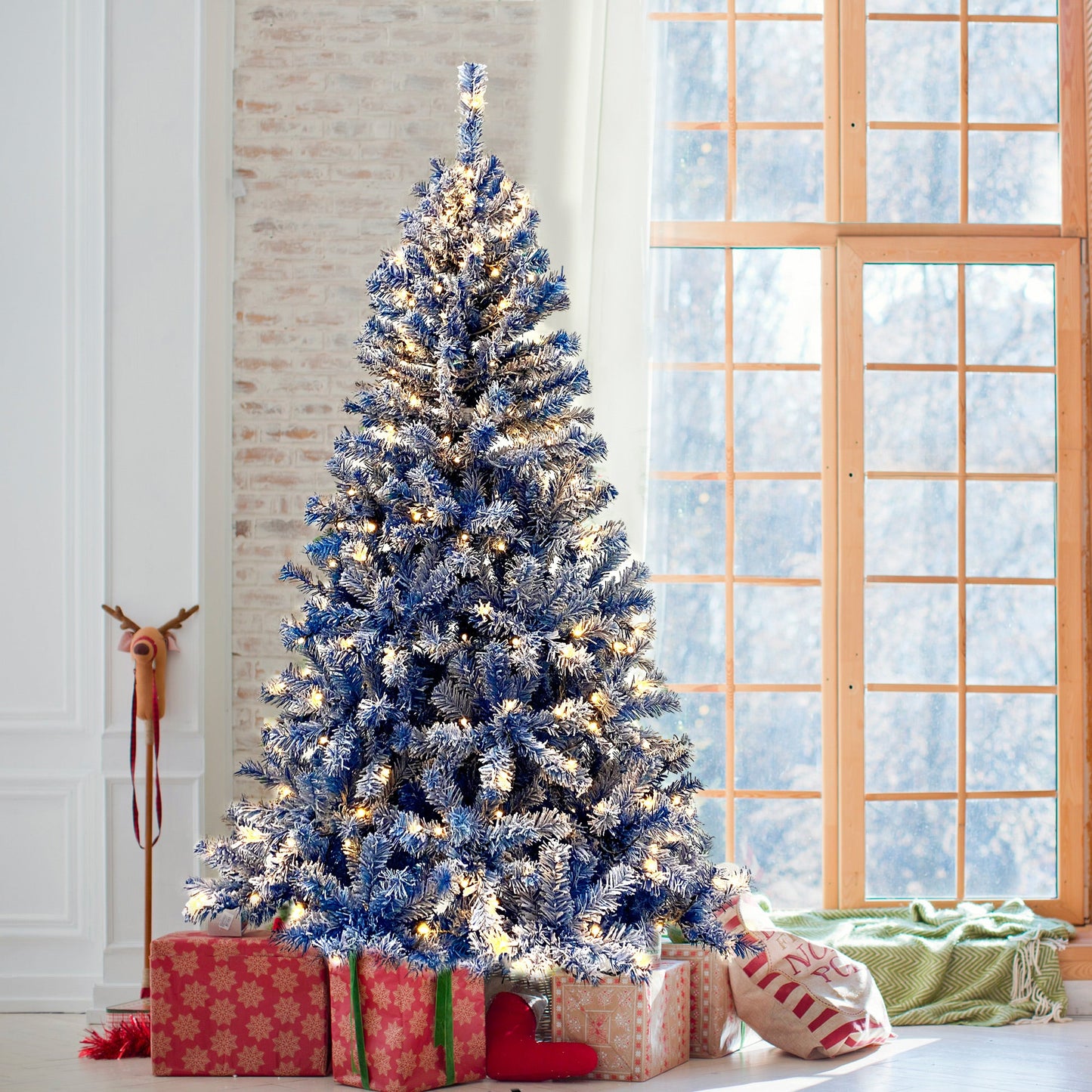 6FT pre ignited hinge chain artificial fir Christmas tree, Christmas tree snowflake flocking person with 750 Christmas branches - Korvel