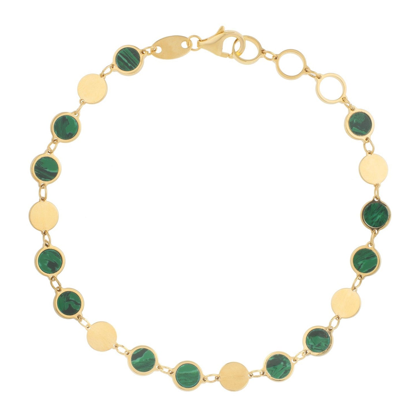 14k Yellow Gold Malachite Geometric Chain Bracelet