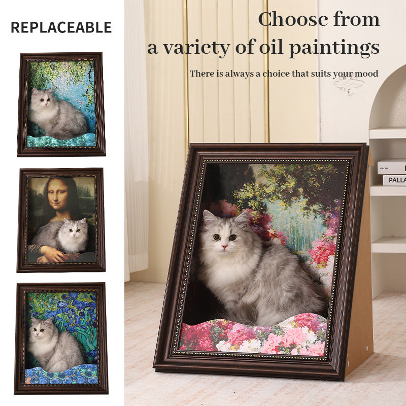 3D Mona Lisa Cat Scratcher with Removable Oil Painting Frame - Korvel