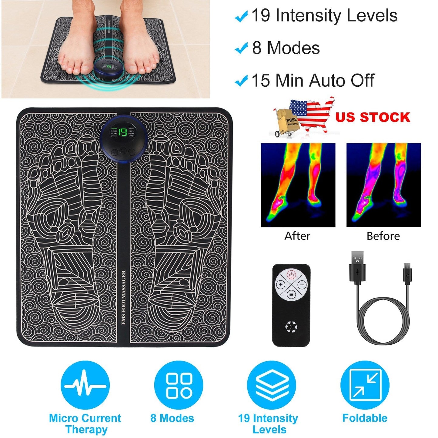 LJG Electric Foot Massage Pad with Remote Control