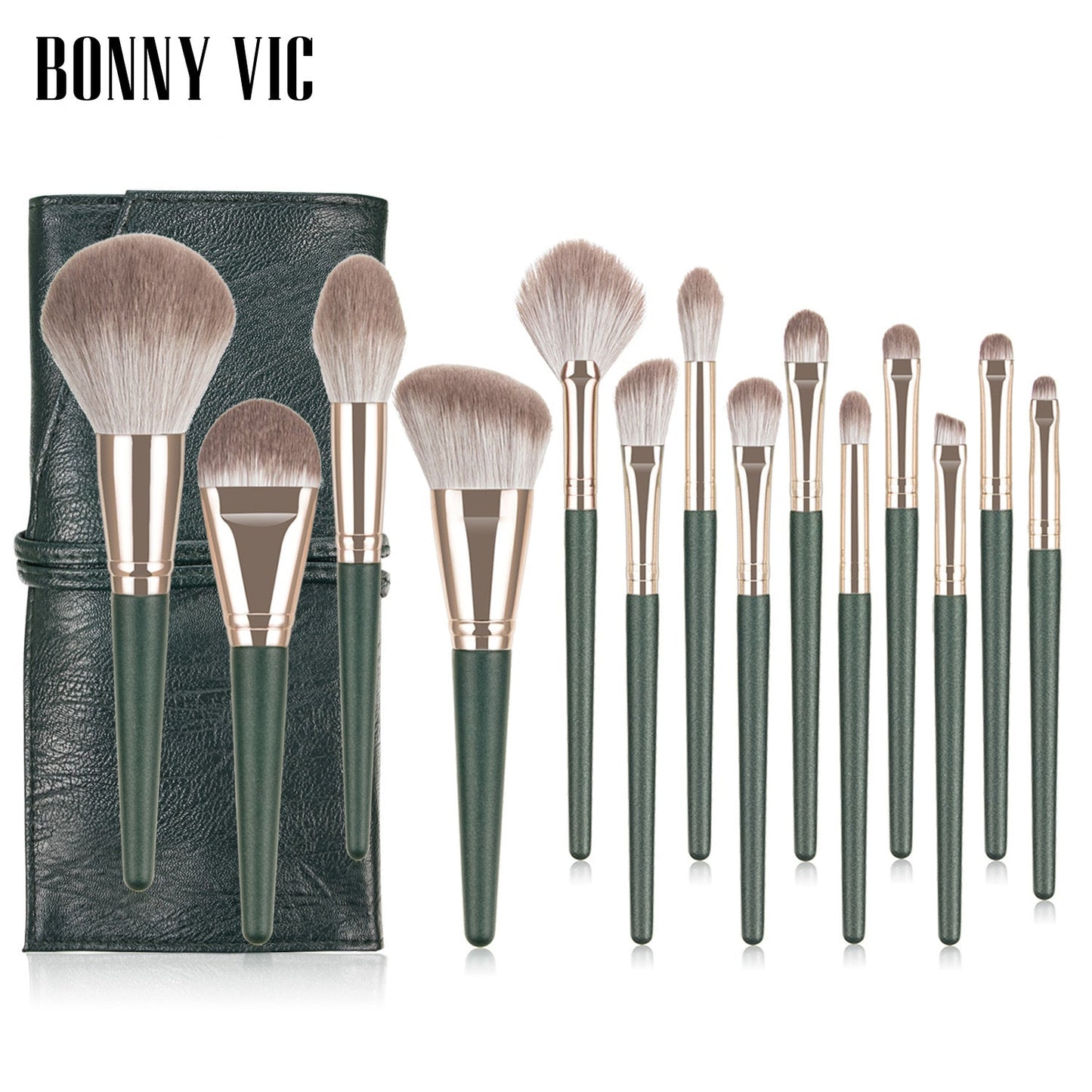 Juego de brochas de maquillaje portátil de 14 piezas con pelo de fibra suave