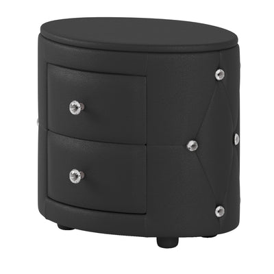 Elegant PU Nightstand with 2 Drawers and Crystal Handle,Fully Assembled Except Legs&Handles,Storage Bedside Table - Black - Korvel