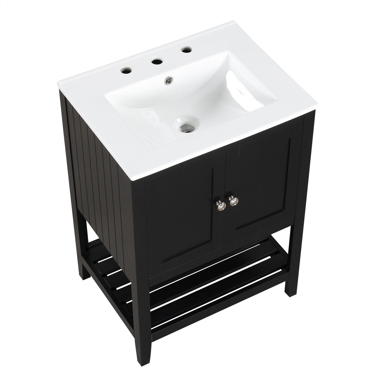 Meuble de salle de bain moderne noir de 24" avec évier en céramique élégant