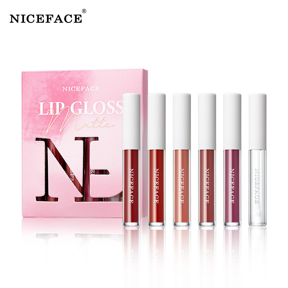 Niceface New Matte Non-Stick Cup Lip Glaze Set With Lip Plumper Texture Lip Gloss - Korvel
