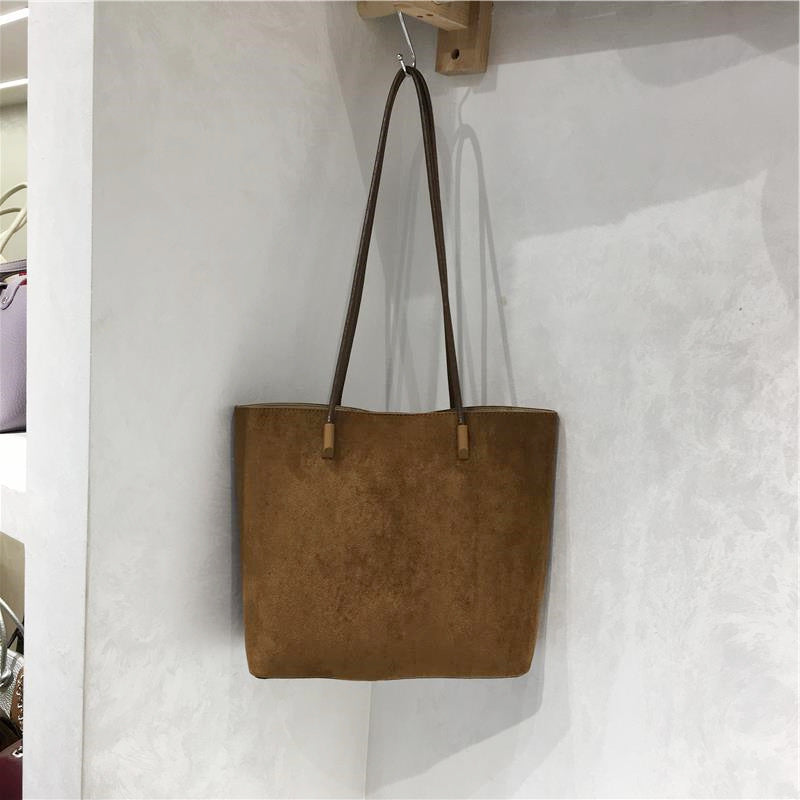 Retro Suede-Like Fabric Handheld Shoulder Tote Bag