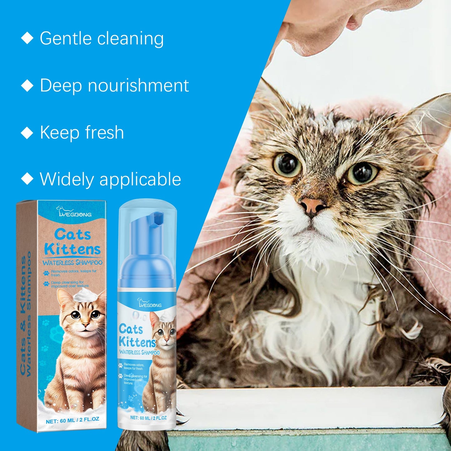 Cat Cleaning Mousse With Kitty Cleaning Foam Pet Care Gentle Non-Irritating Cleaning Mousse - Korvel