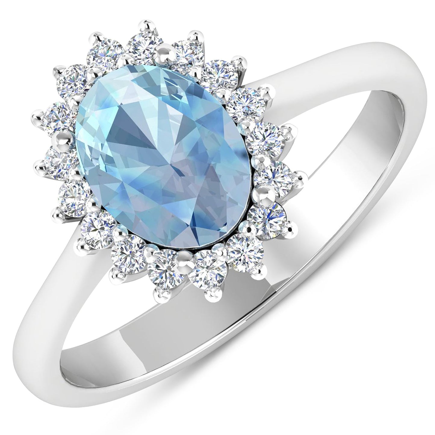 Bague de fiançailles en or blanc 14K avec aquamarine et diamants de 1,62 carat