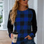 Plaid Round Neck Long Sleeve T-Shirt - Korvel