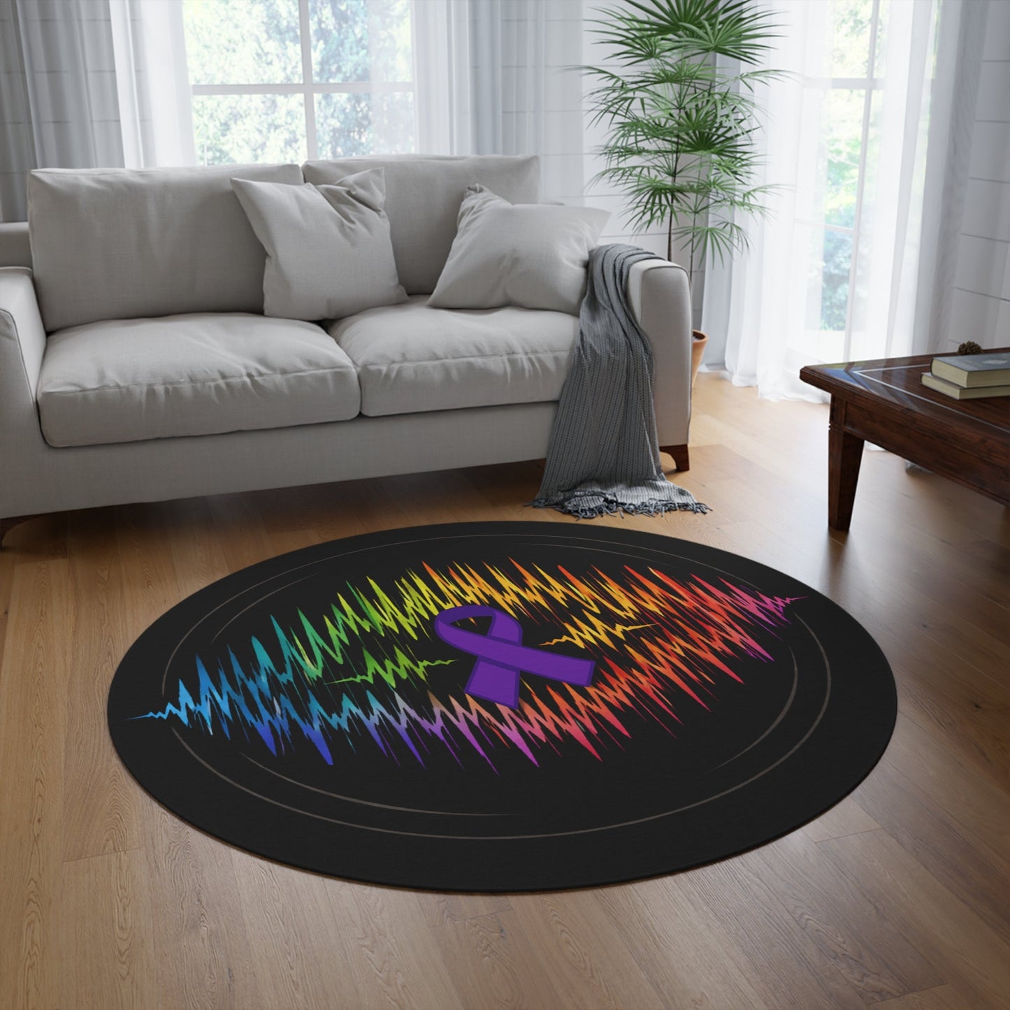 Alfombra Redonda de Concienciación sobre la Epilepsia – Diseño Arcoíris