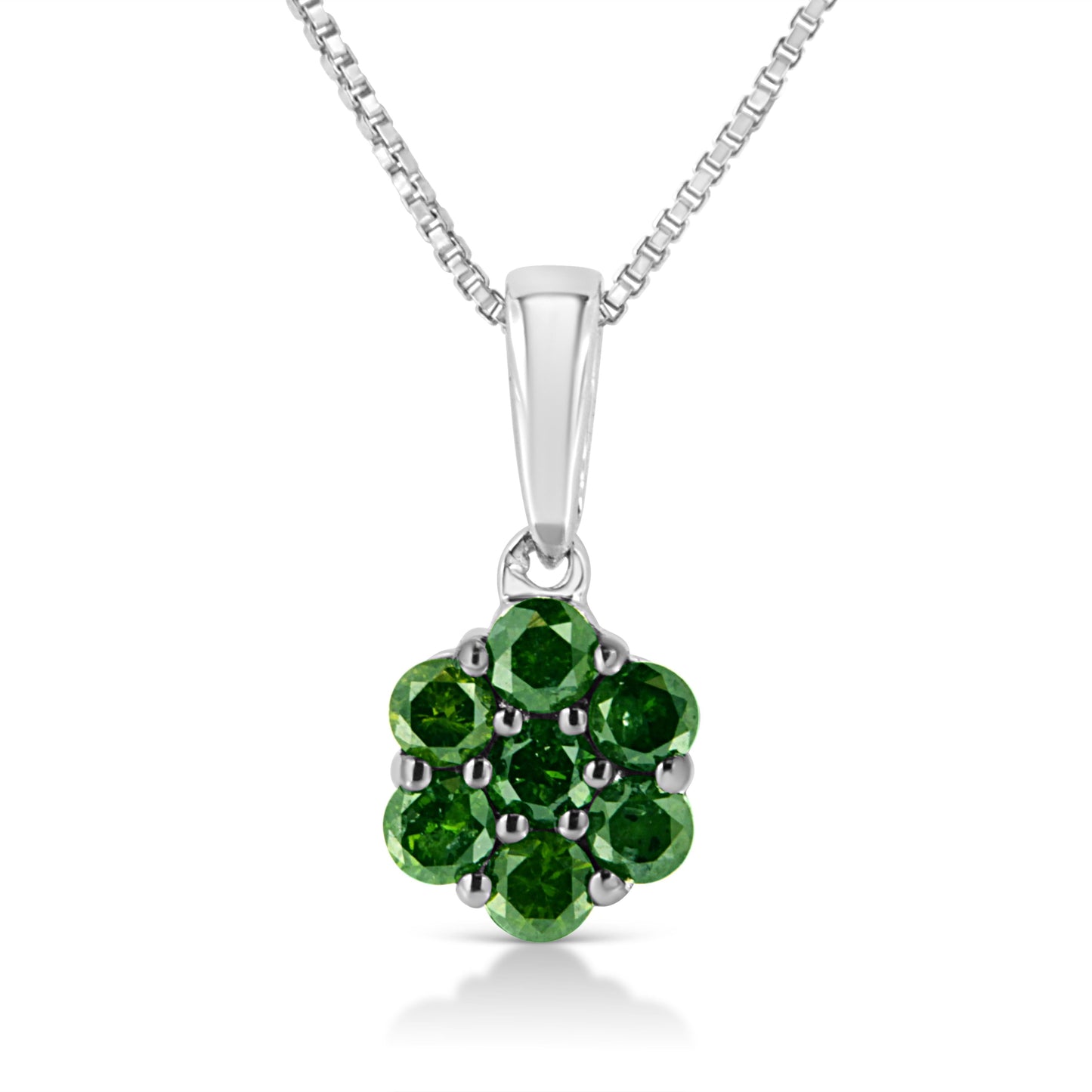 Collier Pendentif Floral Cluster en Argent Sterling .925 avec Diamants Verts