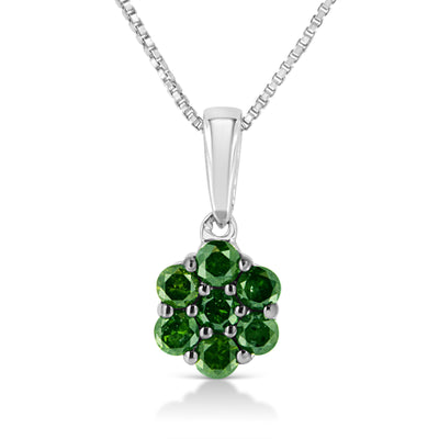 Collier Pendentif Floral Cluster en Argent Sterling .925 avec Diamants Verts
