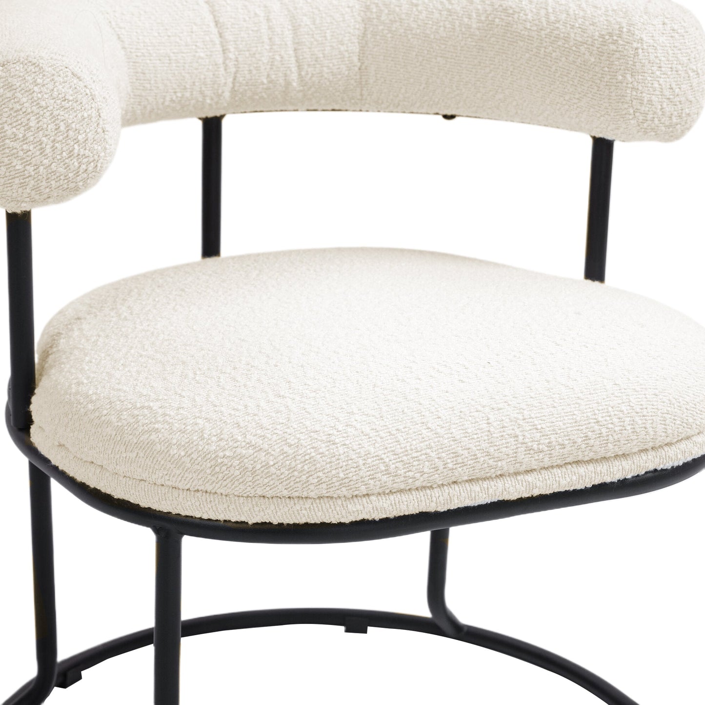COOLCOOL Boucle dining chair set of two, medieval modern curved backrest chair, round cushion (beige Boucle) - Korvel