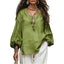 Retro Solid-Color Loose-Fit Casual Half-Collar Long Sleeve Shirt