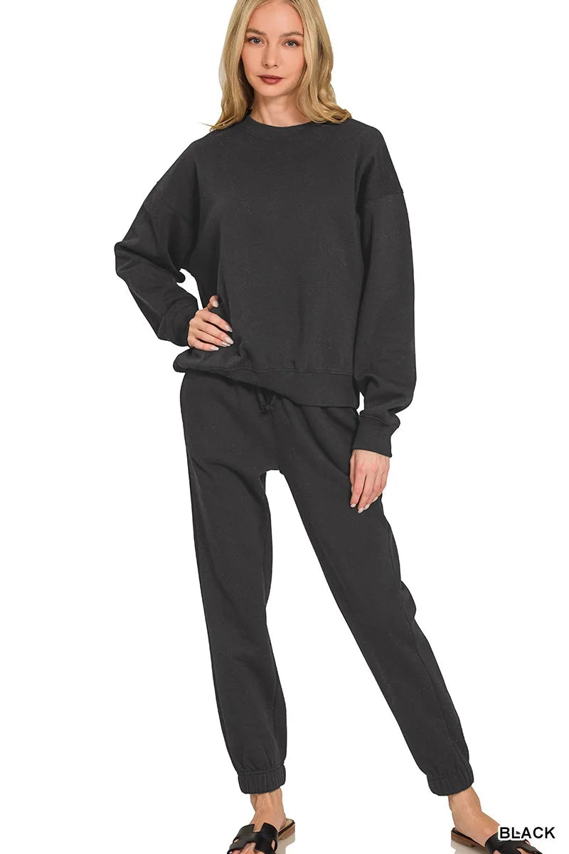 Conjunto de Sudadera de Manga Larga de Forro Polar Zenana y Jogger