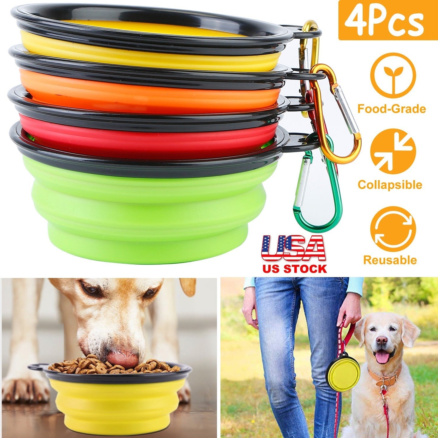 GBruno 4Pcs Cuencos de Silicona Colapsables para Perros