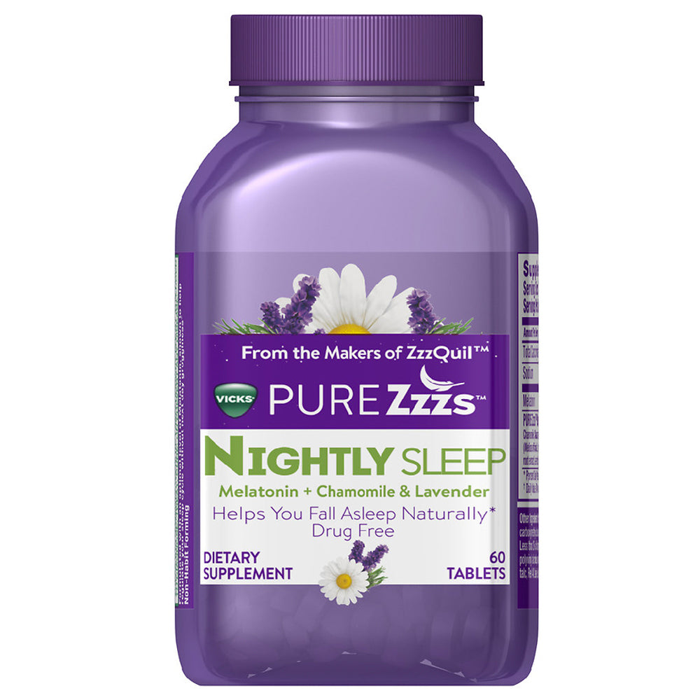 Tabletas de Melatonina Vicks PURE Zzzs para el Sueño Nocturno
