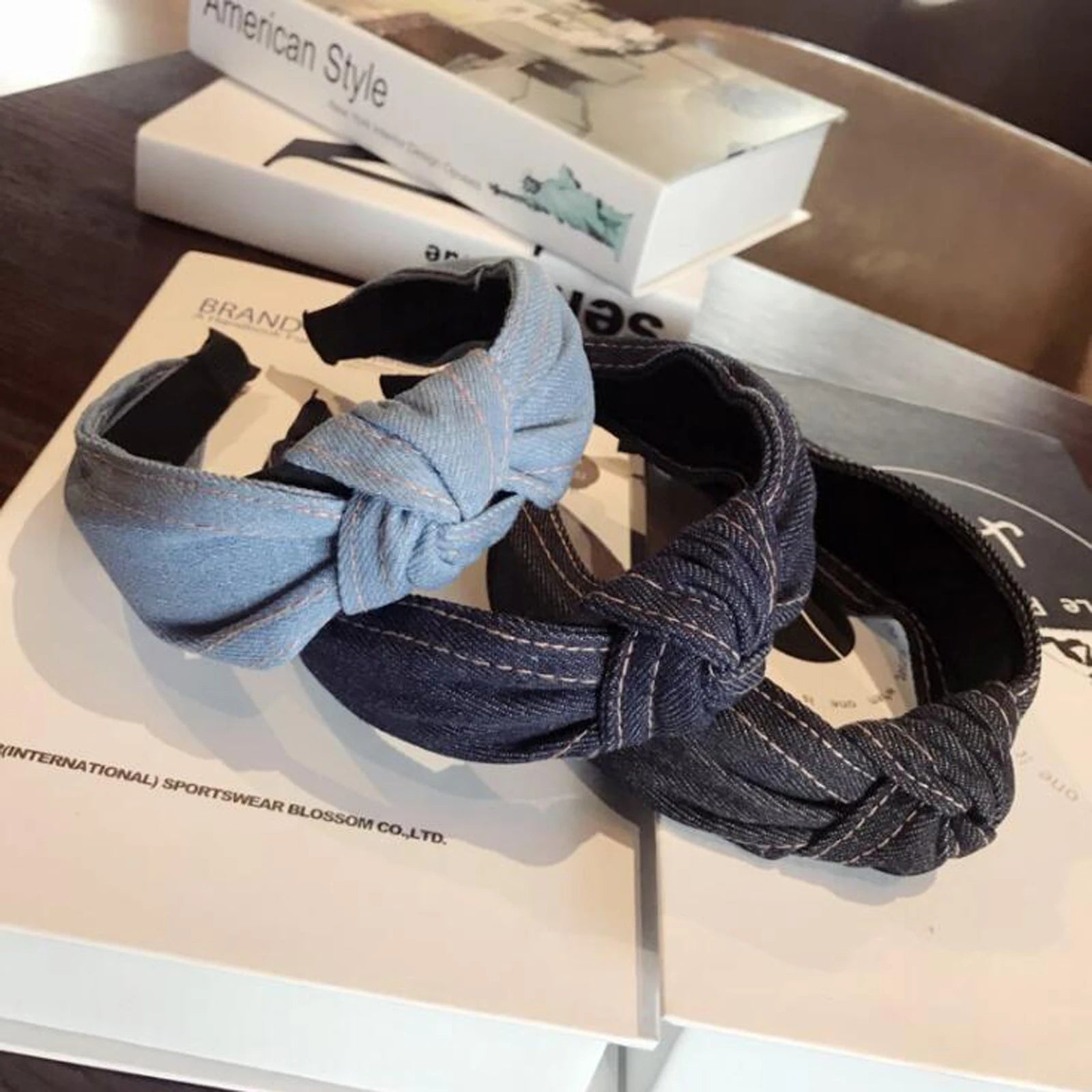 New Fashion Denim Hairband Wide Side Headband Center Knot Headwear Soft Turban Hair Accessories - Korvel